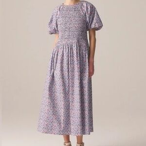 NWT J Crew Liberty of London Red White Blue Floral Dress Small S Puff Sleeve NEW
